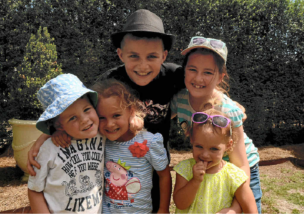 IN THE GARDEN: (Front) Fletcher Malone, Annabelle and Molly Burke, (back) Isaac Burke and Georgie Malone. IN THE GARDEN: (Front) Fletcher Malone, Annabelle and Molly Burke, (back) Isaac Burke and Georgie Malone.